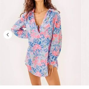 Lilly Pulitzer Kique Long Sleeve Cover-Up. Sz: XL Color: Multi Elephant Splash